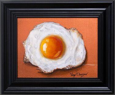 Painting titled "Fried Egg on copper…" by Nikita Van Chagov, Original Artwork, Oil