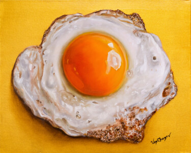 Painting titled "Fried Egg Original…" by Nikita Van Chagov, Original Artwork, Oil