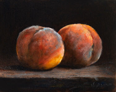 Pintura titulada "Two peaches still l…" por Nikita Van Chagov, Obra de arte original, Oleo