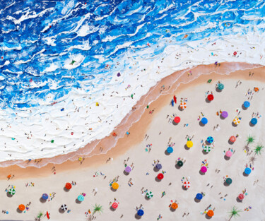 Painting titled "Aerial view beach o…" by Nikita Van Chagov, Original Artwork, Acrylic Mounted on Wood Stretcher frame