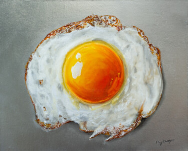 Painting titled "Fried Egg on silver" by Nikita Van Chagov, Original Artwork, Oil