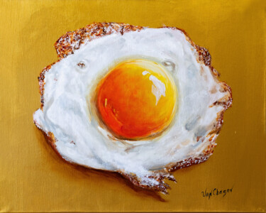 Painting titled "Fried Egg on Gold" by Nikita Van Chagov, Original Artwork, Oil