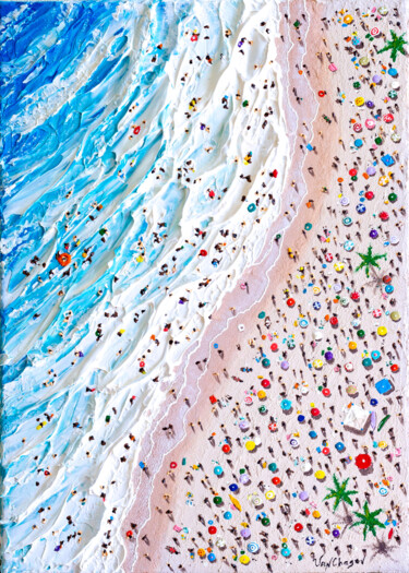 Malarstwo zatytułowany „Post pandemic beach…” autorstwa Nikita Van Chagov, Oryginalna praca, Akryl