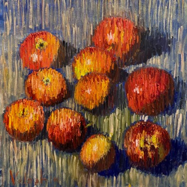 Painting titled "Apples" by Nikita Voloshin, Original Artwork, Oil Mounted on Cardboard