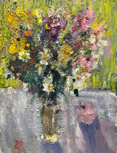 Peinture intitulée "The wildflowers" par Nikita Voloshin, Œuvre d'art originale, Huile Monté sur Carton