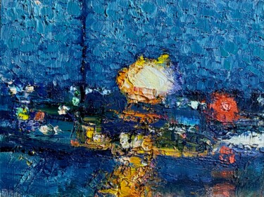 Peinture intitulée "The night lights" par Nikita Voloshin, Œuvre d'art originale, Huile Monté sur Carton