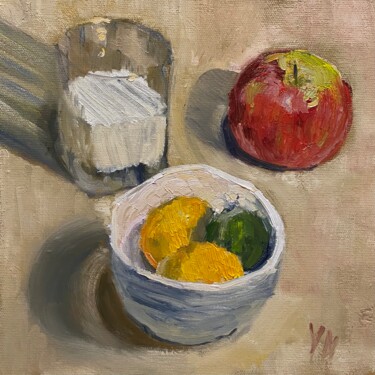 Peinture intitulée "Fruits and milk" par Nikita Voloshin, Œuvre d'art originale, Huile