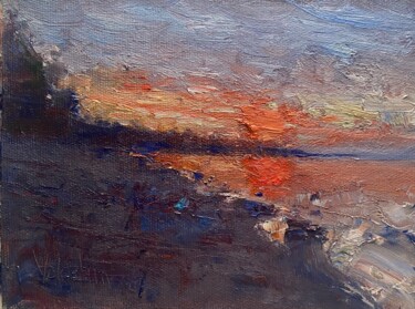 Painting titled "The sunset on the c…" by Nikita Voloshin, Original Artwork, Lacquer
