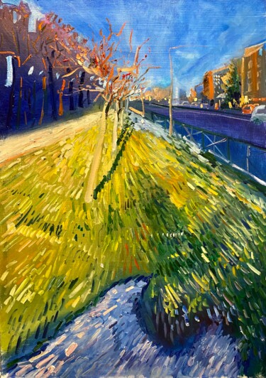 Painting titled "The sunny spring" by Nikita Voloshin, Original Artwork, Oil Mounted on Wood Stretcher frame