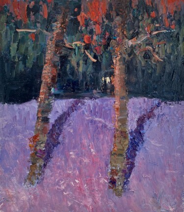 Malerei mit dem Titel "Winter night.  Etude" von Nikita Voloshin, Original-Kunstwerk, Öl