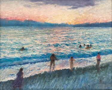 Pittura intitolato "The evening bathers" da Nikita Voloshin, Opera d'arte originale, Olio Montato su Cartone