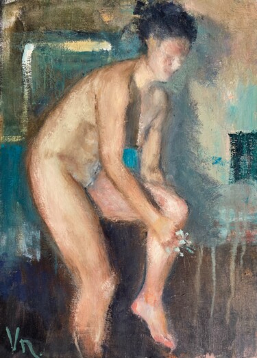 Painting titled "In the shower" by Nikita Voloshin, Original Artwork, Oil