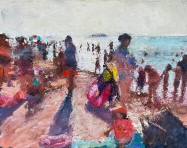 Painting titled "Glow on the beach" by Nikita Voloshin, Original Artwork, Oil