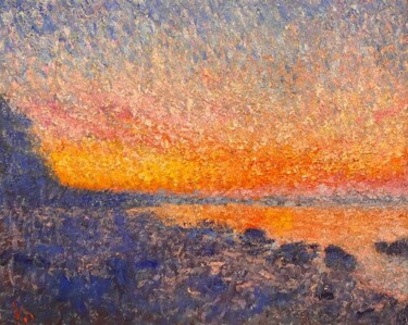 Pintura intitulada "Evening landscape" por Nikita Voloshin, Obras de arte originais, Óleo Montado em Armação em madeira