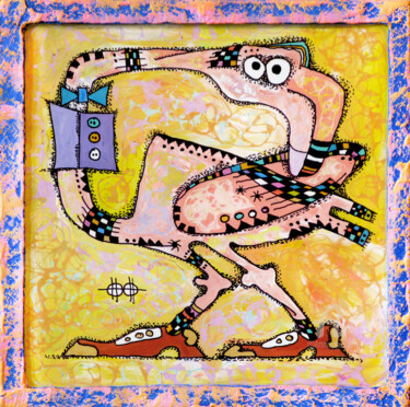 Peinture intitulée "Flamingo that hurri…" par Nikita Ostapenco, Œuvre d'art originale, Acrylique