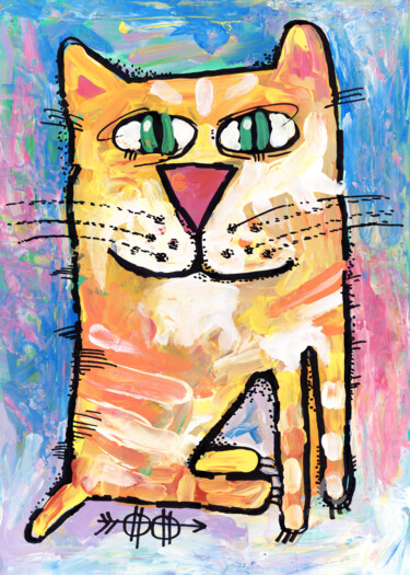 Painting titled "Cat stories #46" by Nikita Ostapenco, Original Artwork, Acrylic