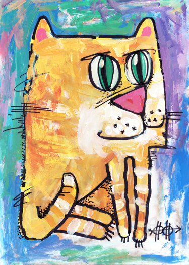 Painting titled "Cat stories #47" by Nikita Ostapenco, Original Artwork, Acrylic