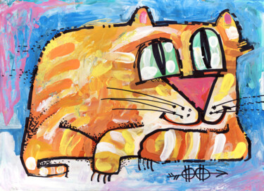 Painting titled "Cat stories #48" by Nikita Ostapenco, Original Artwork, Acrylic