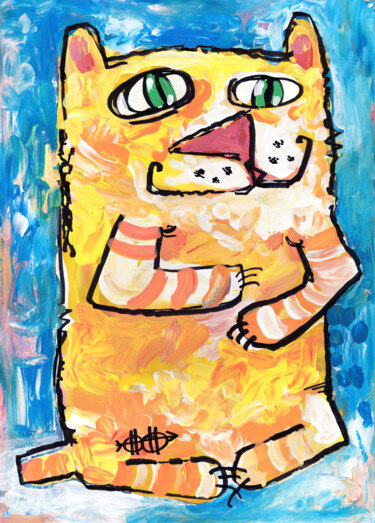Painting titled "Cat stories #52" by Nikita Ostapenco, Original Artwork, Acrylic