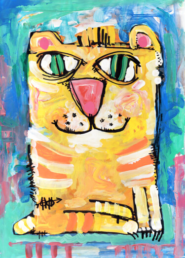 Painting titled "Cat stories #53" by Nikita Ostapenco, Original Artwork, Acrylic