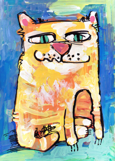 Painting titled "Cat stories #55" by Nikita Ostapenco, Original Artwork, Acrylic