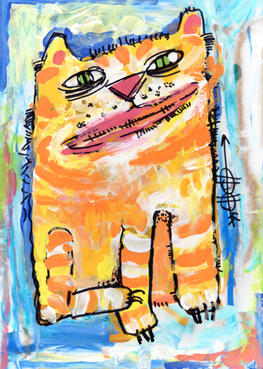 Painting titled "Cat stories #56" by Nikita Ostapenco, Original Artwork, Acrylic