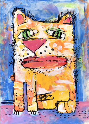 Painting titled "Cat stories #57" by Nikita Ostapenco, Original Artwork, Acrylic