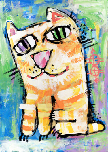 Malerei mit dem Titel "Cat stories #78" von Nikita Ostapenco, Original-Kunstwerk, Acryl