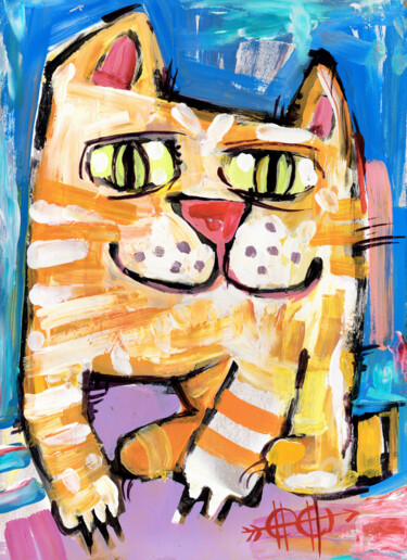 Painting titled "Cat stories #87" by Nikita Ostapenco, Original Artwork, Acrylic