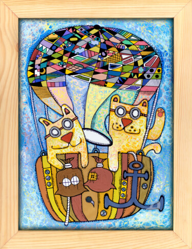 Картина под названием "Cat balloon" - Nikita Ostapenco, Подлинное произведение искусства, Акрил