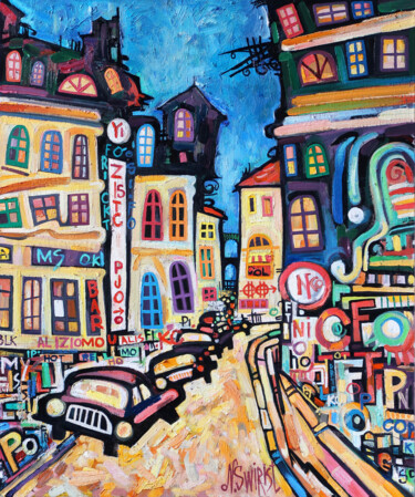 Painting titled "Night Paris walks #1" by Nikita Ostapenco, Original Artwork, Oil Mounted on Wood Stretcher frame