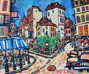 Painting titled "Night Paris walks #4" by Nikita Ostapenco, Original Artwork, Oil Mounted on Wood Stretcher frame