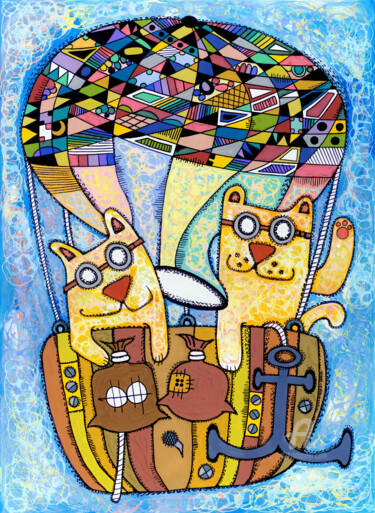 Pintura intitulada "Cat balloon reprodu…" por Nikita Ostapenco, Obras de arte originais, Acrílico