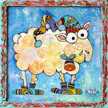 Painting titled "Sheep in pajamas" by Nikita Ostapenco, Original Artwork, Acrylic