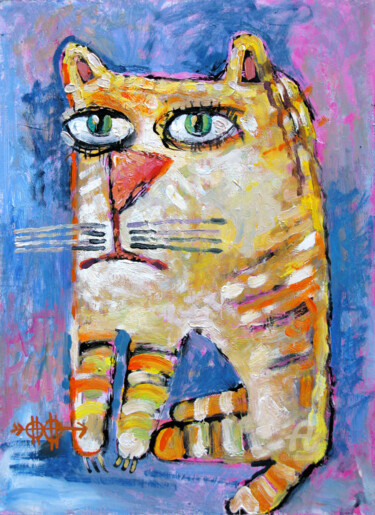 Ζωγραφική με τίτλο "Cat stories #44" από Nikita Ostapenco, Αυθεντικά έργα τέχνης, Λάδι