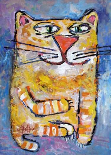 Painting titled "Cat stories #43" by Nikita Ostapenco, Original Artwork, Oil