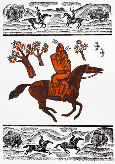 Εκτυπώσεις & Χαρακτικά με τίτλο "Linocut #4" από Nikita Ostapenco, Αυθεντικά έργα τέχνης, Χαρακτικά σε λινόλαιο