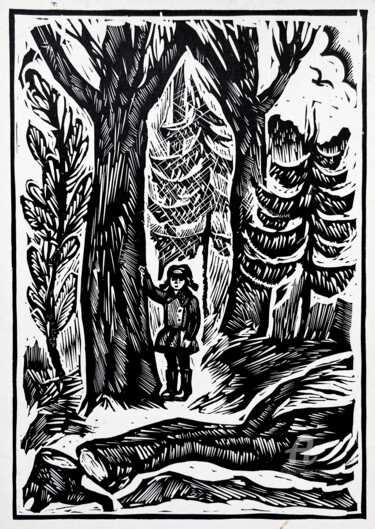 Druckgrafik mit dem Titel "Linocut for Nikolay…" von Nikita Ostapenco, Original-Kunstwerk, Linoldrucke