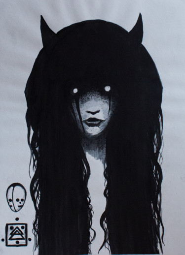 Ζωγραφική με τίτλο "evil" από Nikita Nikitin, Αυθεντικά έργα τέχνης, Ακουαρέλα