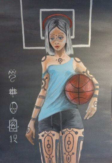 「girl and ball」というタイトルの絵画 Nikita Nikitinによって, オリジナルのアートワーク, アクリル