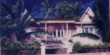 Painting titled "CASE CREOLE" by Claude Cougoulat, Original Artwork, Watercolor