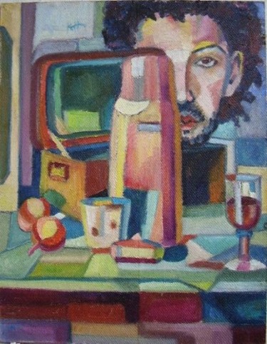 Pittura intitolato "il volto tra le cose" da Hélène Guinand, Opera d'arte originale, Olio