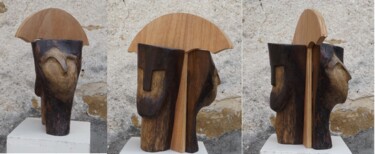 Sculpture titled "sous un parapluie" by Hélène Guinand, Original Artwork, Wood