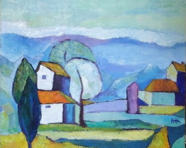 Painting titled "in montagna" by Hélène Guinand, Original Artwork, Oil