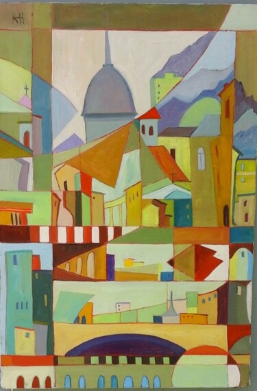 Картина под названием "Torino amata" - Hélène Guinand, Подлинное произведение искусства, Масло