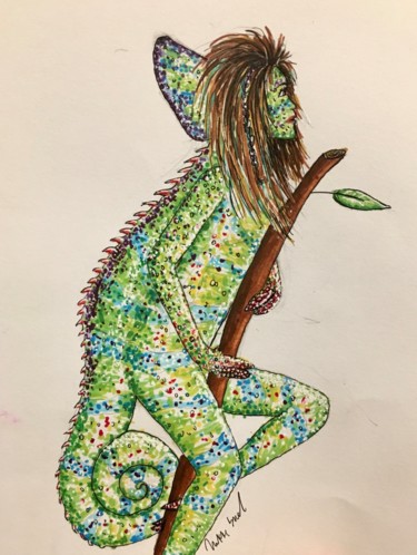 "Human Chameleon Ani…" başlıklı Resim Nikki Snel tarafından, Orijinal sanat, Işaretleyici