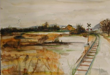 Peinture intitulée "Voie de chemin de f…" par Nikkos, Œuvre d'art originale