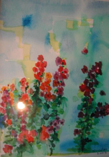 Peinture intitulée "Roses trémières" par Nikkos, Œuvre d'art originale