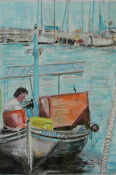 Peinture intitulée "Pêcheur grec à Hydra" par Nikkos, Œuvre d'art originale
