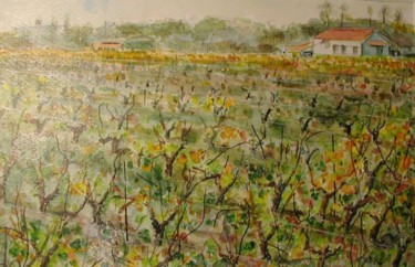 Peinture intitulée "Vigne en octobre à…" par Nikkos, Œuvre d'art originale